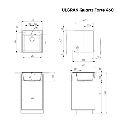 Мойка ULGRAN Quartz Forte 460-05, 460х500, бетон Forte 460-05 46801 - фото 62659